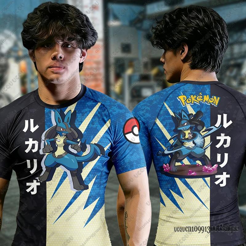 Summer Men's Fitness Tshirts Cartoon Pokémon Gengar Muscle T-shirts Jiu Jitsu Rash Guard Breathable Tees Man Fitness Clothing