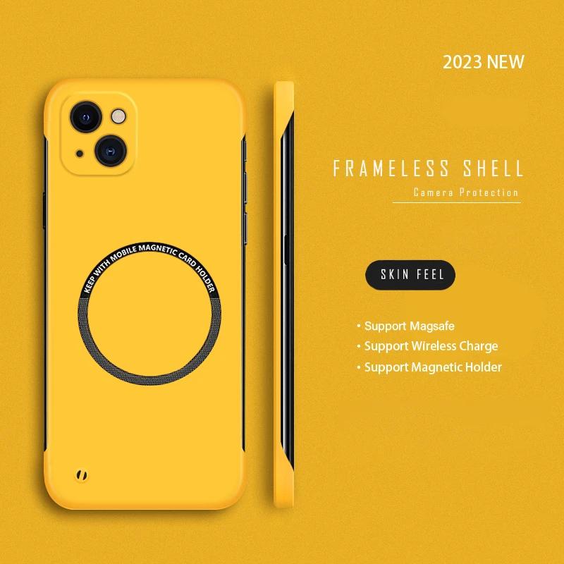 Luxuriöse, rahmenlose, magnetische Hart-PC-Telefonhülle für iPhone 15 14 Pro Max 13 12 11 Pro Max Mini 15 14 Plus Magsafe Matte, dünne Abdeckung