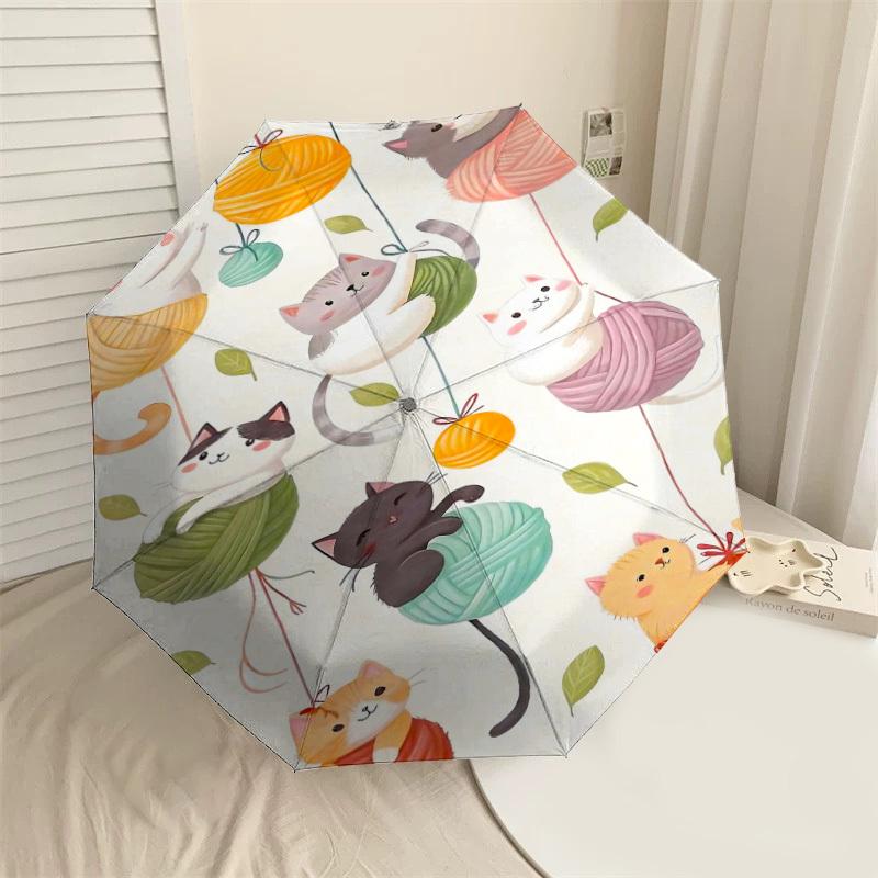 

1pc cats yarn Automatic Open/Close Umbrella Compact Folding Umbrella with 8-Rib Shaft for Women/Men, Elegant Birthday1128S