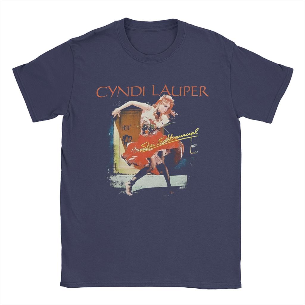 Vintage Cyndi Lauper Singer Tour T-Shirts Men Crewneck Cotton T Shirts She's So Unusual Short Sleeve Tees Gift Idea Merchandise