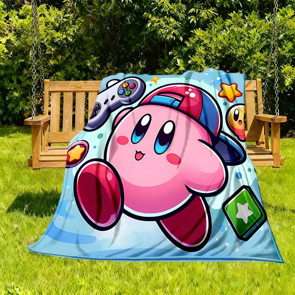 

1pc Gaming Kirby All-Season Comfort, Outdoor Flannel Blanket - Soft, Warm & Cozy for Naps, Camping & Travel 060 130x150cm