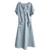 2025 Summer Elegant Plus Size Loose Long Dress with Bow Pockets and Short Sleeves