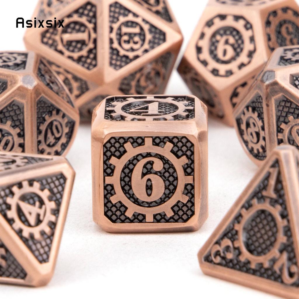 7 Stück gelb-schwarzes Zahnrad-Metallwürfel-Set aus massivem Metall mit polyedrischen Würfeln, geeignet für Rollenspiele, RPG-Brettspiele, Kartenspiele