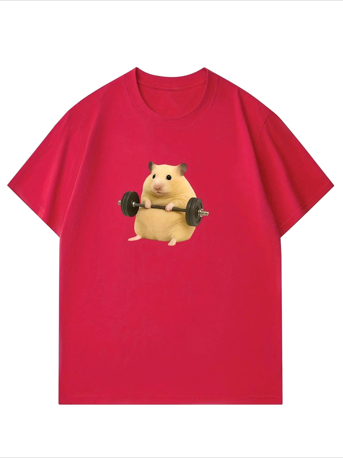 

Women Unisex Light Green Hamster Lifting Weights Graphic Short Sleeve Casual Meme Tshirt Fashion Harajuku Kawaii Y2K Clothing 4XL