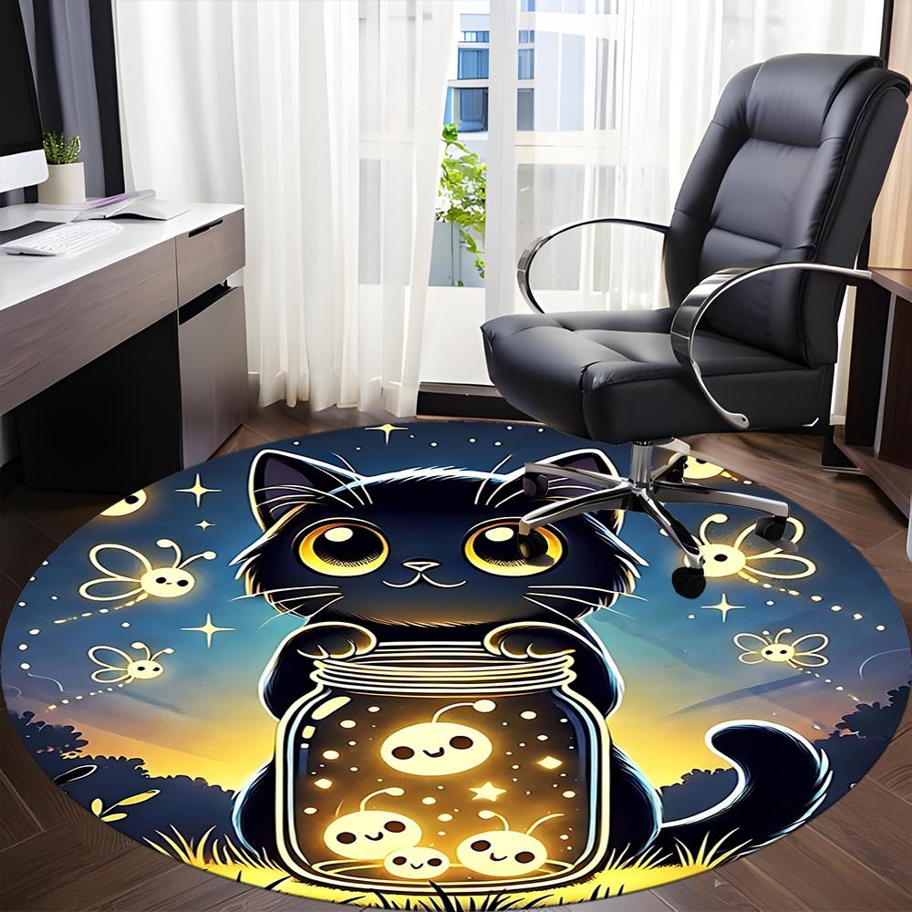 1 Stück Nachtkatze Büro Runder Teppich, Unter Bürostühlen Schlafzimmer Wohnzimmer Heimdekoration, Raumdeko