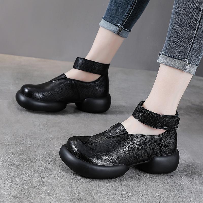 

Весенние и осенние ретро-туфли из кожи с круглым носком и толстой подошвой, повседневные удобные туфли-лодочки для женщин 35 чёрный