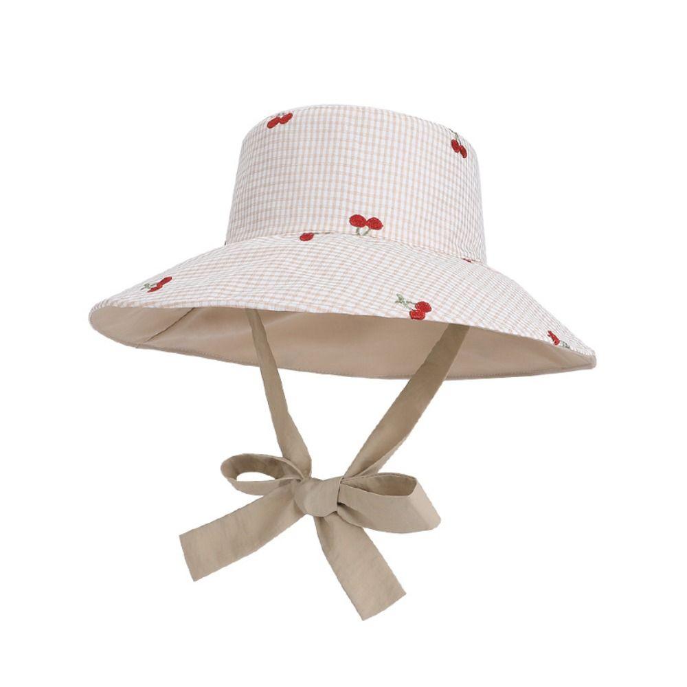 Lace Summer Sun Hat Ribbon Embroidered Cherry Bucket Hat Fashion Sunscreen Visor Cap  Travel