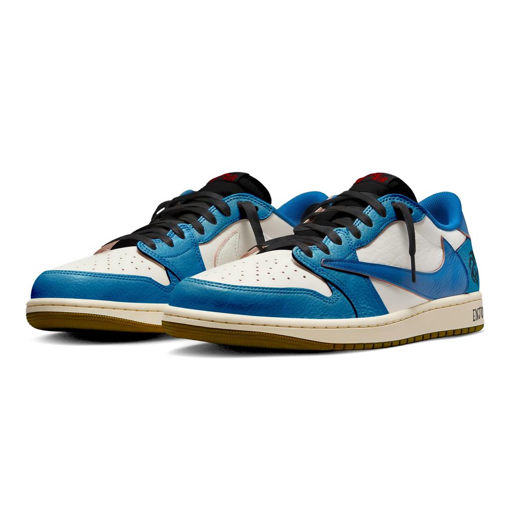 Jordan x Travis Scott Air Jordan 1 Blue Dragon Chasing Waves Slip Resistant Low top Vintage Basketball Shoes Women's DZ4137-700(Team2042-)