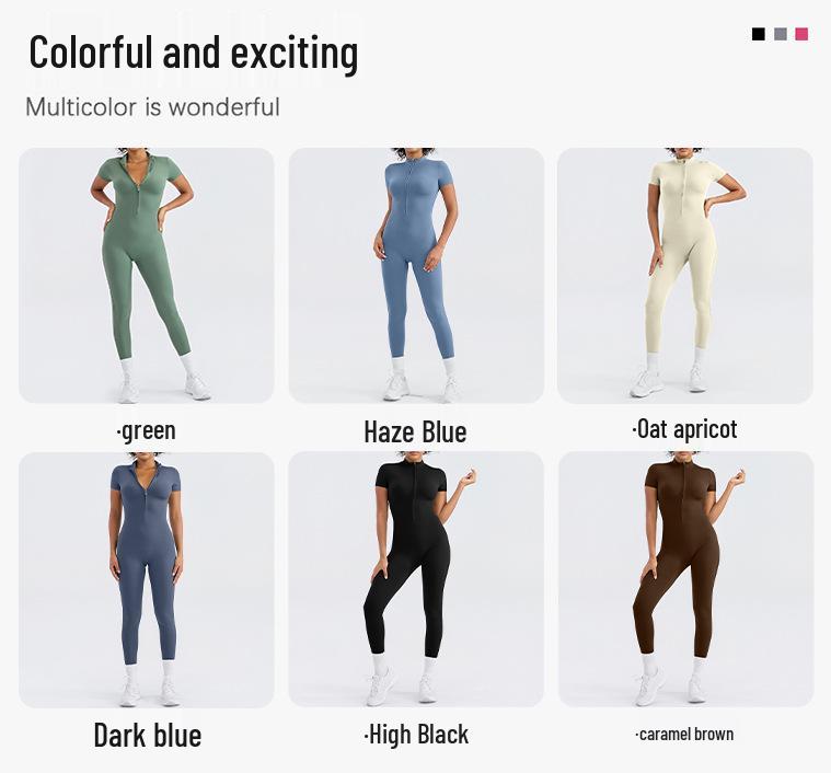 European and American Women's Quick-Dry Nude Jumpsuit: Zipper One-Piece Yoga & Sports Fitness Outerwear