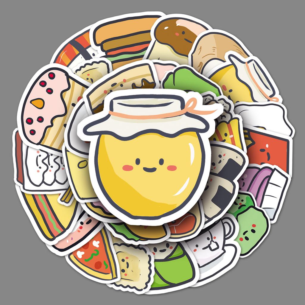 50 Handgemalte Lebensmittel-Doodles Personalisiert Nicht verletzend Guka Cartoon Kreativ DIY Wasserbecher Koffer Aufkleber Wasserdicht