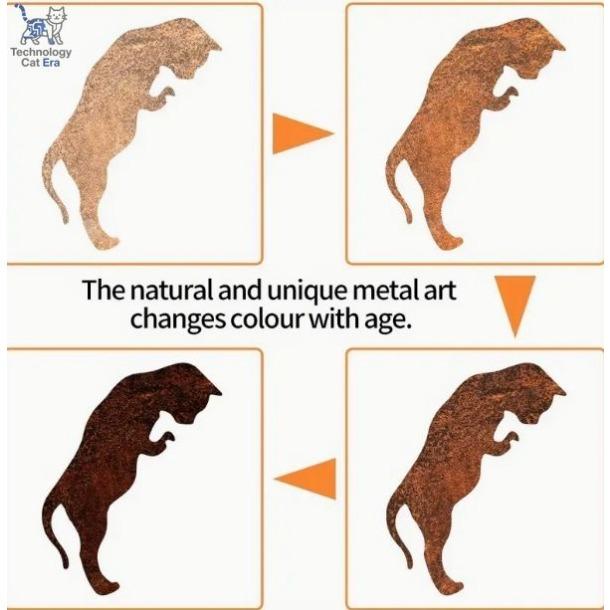 Country rusty metal cat garden statue outdoor courtyard decoration, suitable for gardens and terraces, garden decoration