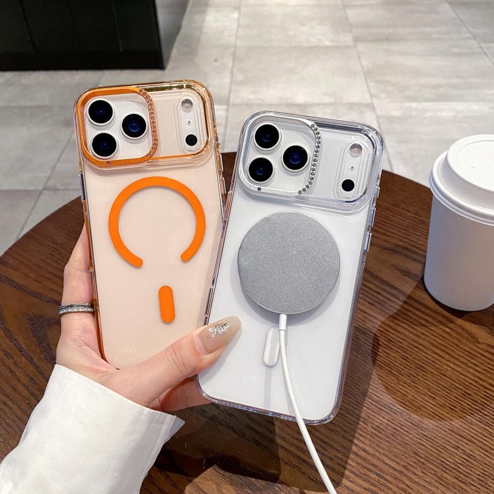 Glitter Diamond for  Transparent Case for For Iphone 17 Pro Max Air 17Pro Magnetic Camera Control Button Hard Acrylic Cover
