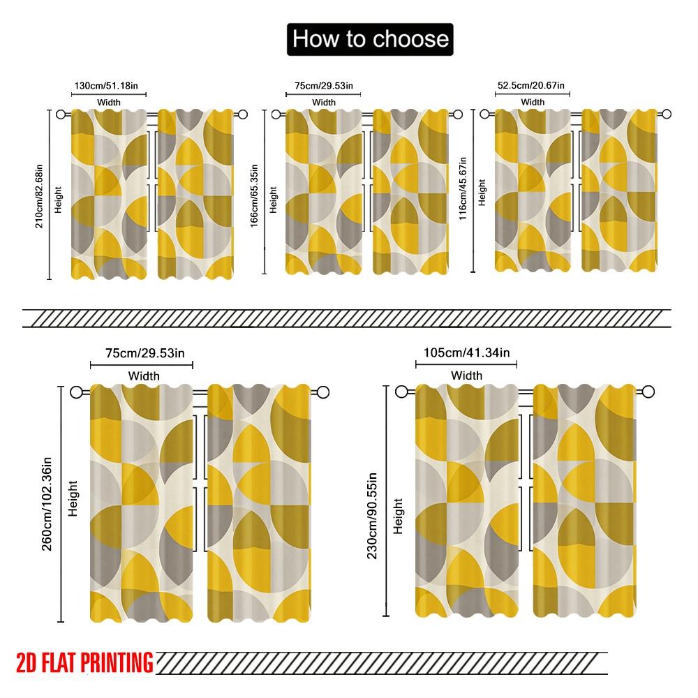 2pcs,2D Plane Printing Curtain Fabric Geometric Yellow Circles Versatile Fabric (without Rod) Decorations Inside Use for Living
