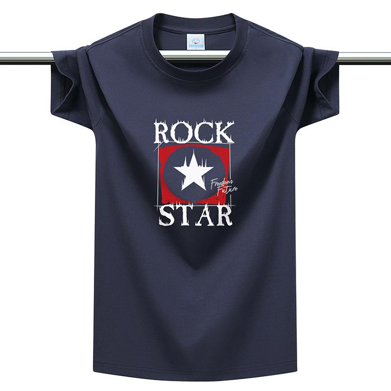 220g Heavyweight Cotton Men's T-Shirt Rock Star Print Plus Size Multi-color Casual Round Neck Tee