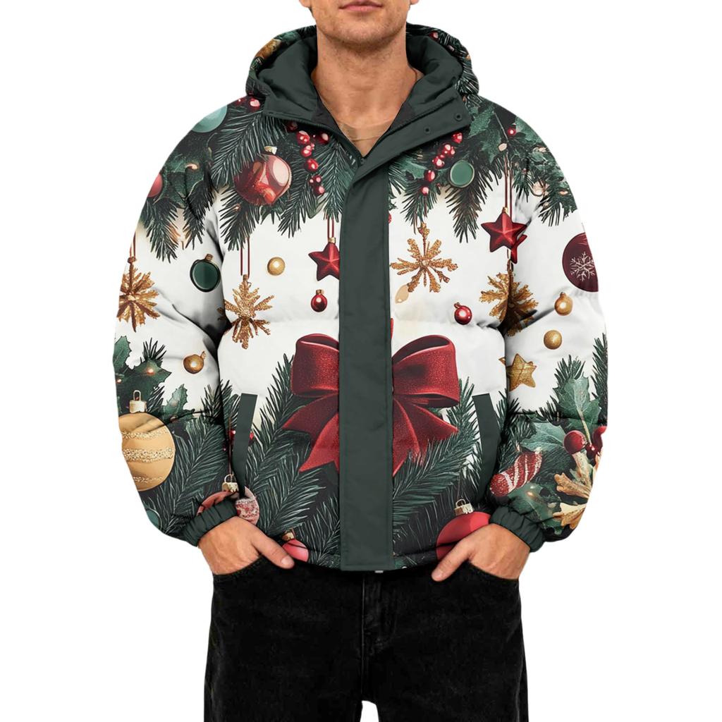 Men's Oversized Casual Down Jacket With Long Sleeves And Hood