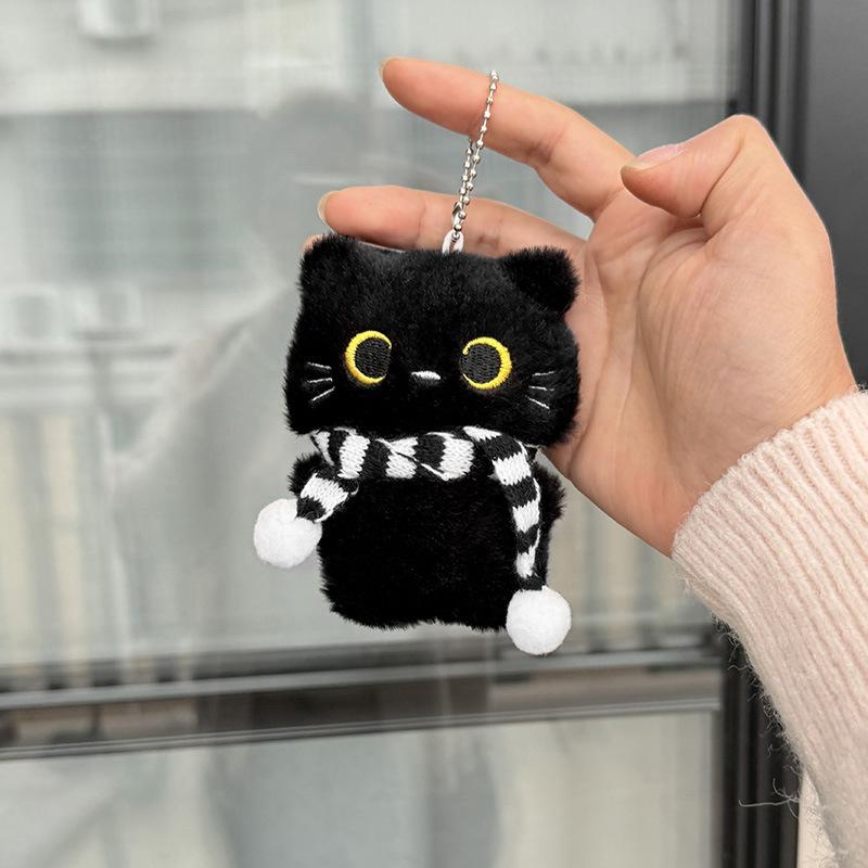 Plush Keychain Yellow Eyed Black Pendant Feline Plush Pendant Compact Plush Keychain For Christmas Tree Handbag Airpods