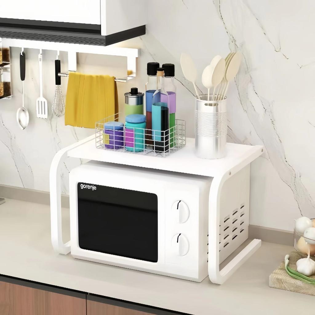 Kitchen Organiser 2 Tier Carbon Steel Shelf Kitchen Table Microwave Kitchen Storage Drill-Free Cutlery Organiser Spice Rack