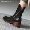 Winter Chunky Women Ankle Boots Designer Zippers Mid Heels Shoes 2025 Trend Fad Classic Leather Pumps Motorcycle Botas De Mujer