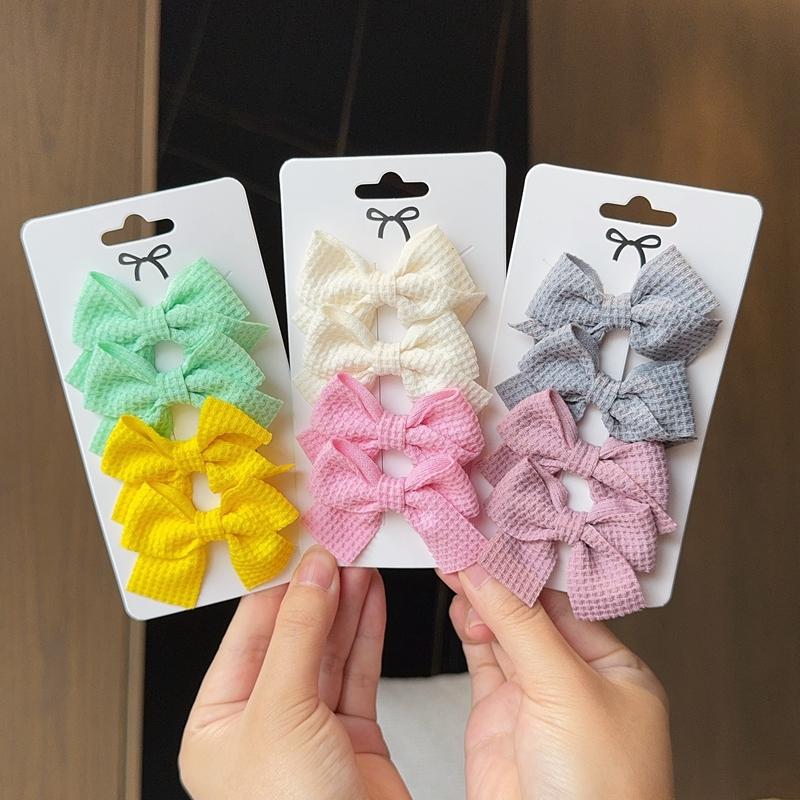4/6/10Pcs Soft Cotton Bow Hairpin Girl Sweet Design Hairpin Color Block Delicate Hairgripe Barrettes Kawaii Child Accessories