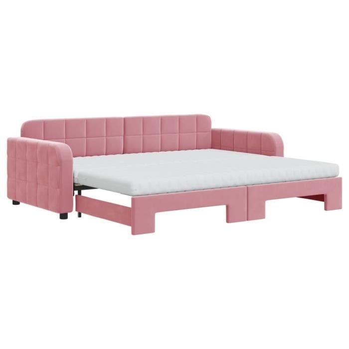 VidaXL Daybed with Trundle and Mattress Pink 90x200 Cm Velvet 3196956