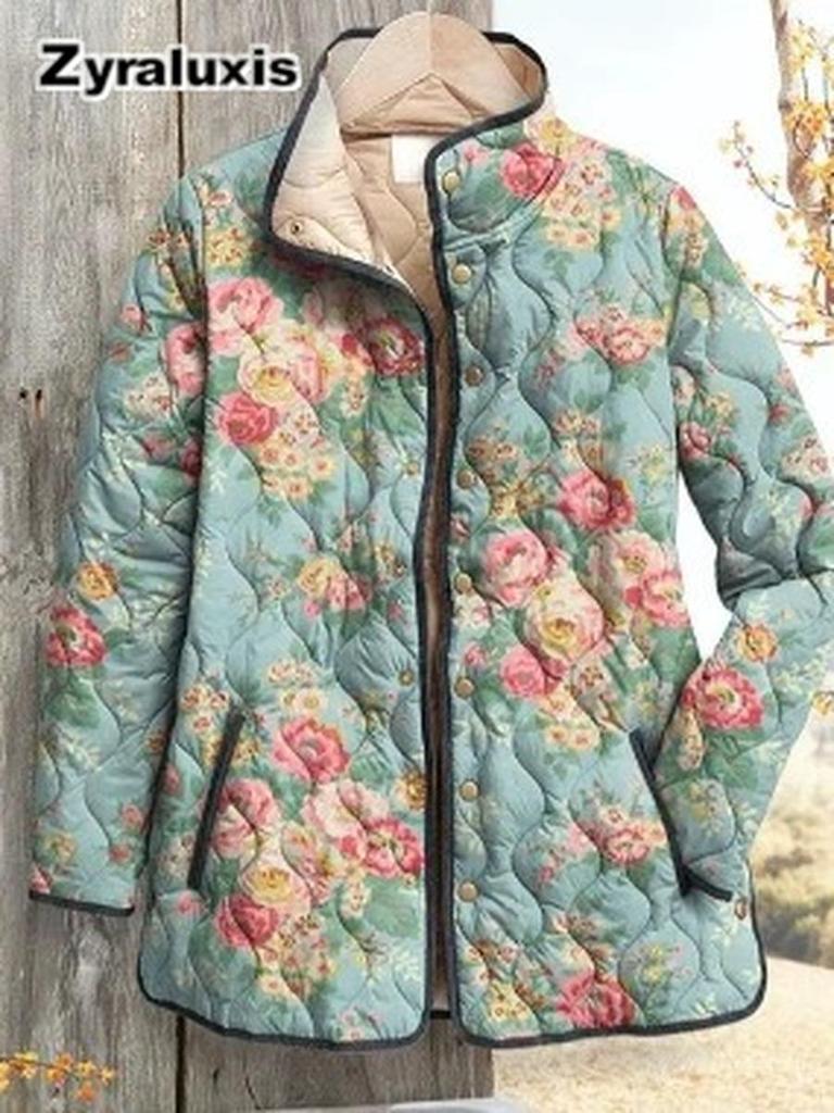 Women's Padded Cotton Jacket Floral Digital Print Women's Cotton Jacket