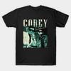 Men Black Print T-shirt Corey Feldman Retro No-Cut Transfer Paper Print Cotton Tshirt