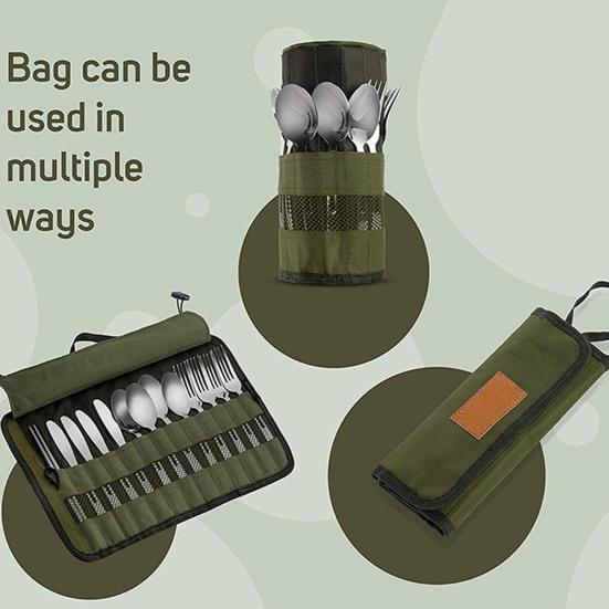Outdoor Cutlery Storage Bag Dust-proof Portable Travel Camping Picnic Chopstick Fork Spoon Utensils Organizer Roll-Up Bag