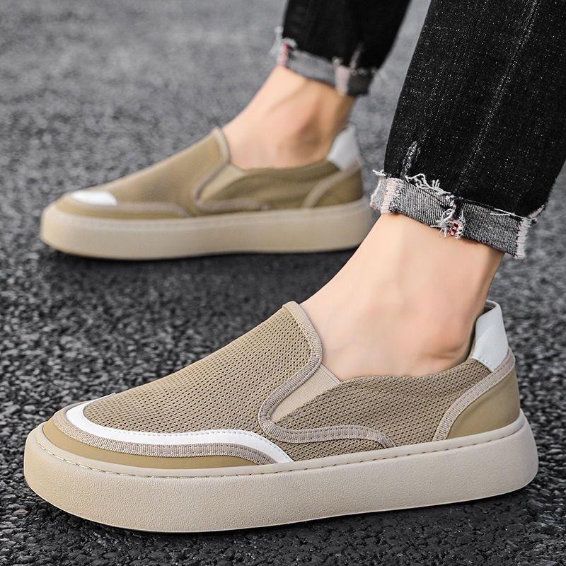 Summer Casual Shoes Breathable Canvas Shoes Thin Mesh Men's Board Shoes Black One-pedal Sneakers Lazy Shoes