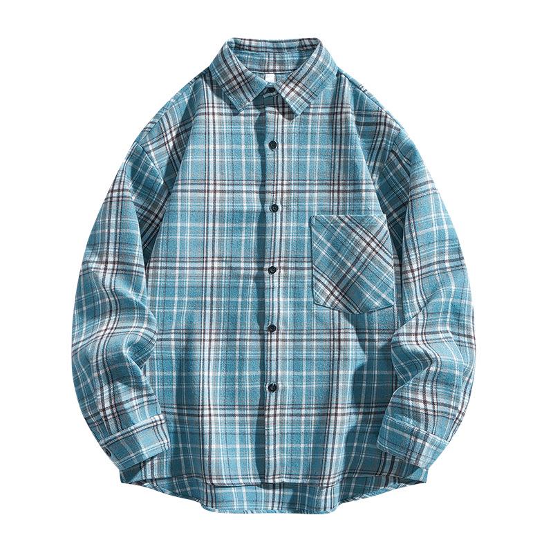 Men's Retro Plaid Long-Sleeve Shirt and Casual Lapel Jacket