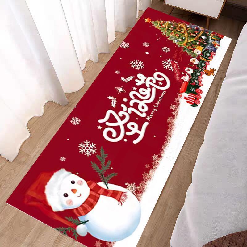 

Christmas Decoration Bedroom Bedside Carpet Home Living Room Snowman Non-slip Foot Mats Christmas Party Lint-free Soft Rug Red 50x120cm