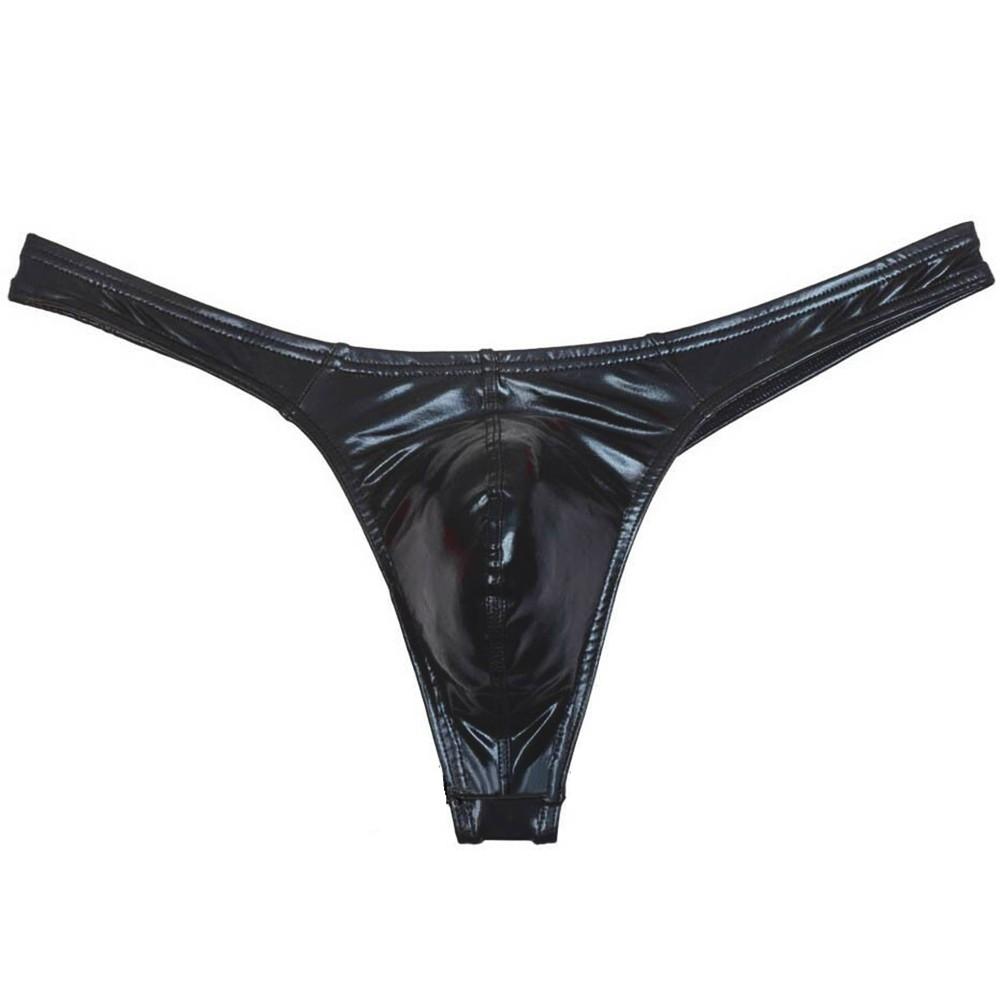 Shiny Male Underwear Stretchy Faux Leather T Back G String Thong Pants