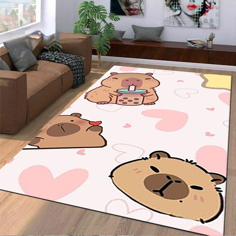 Cute Cartoon Bear Pattern Carpet with Pink Heart Details for Bedroom Suitable for use as an anti-slip for living room bedroom sofas