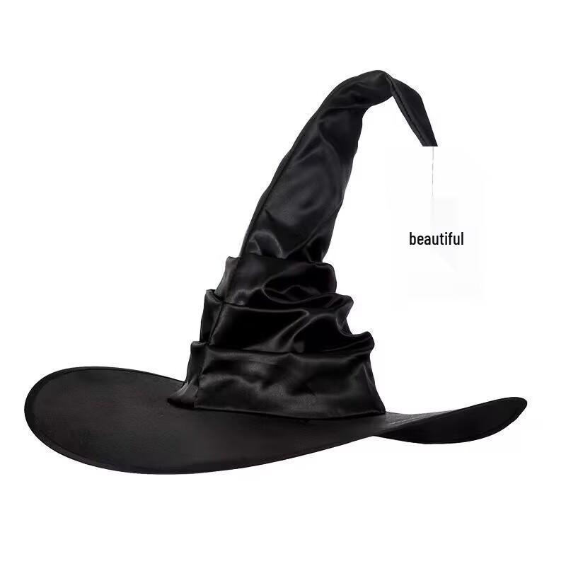 Black Ruffled Lace Velour Witch Hat with Harry Map Design