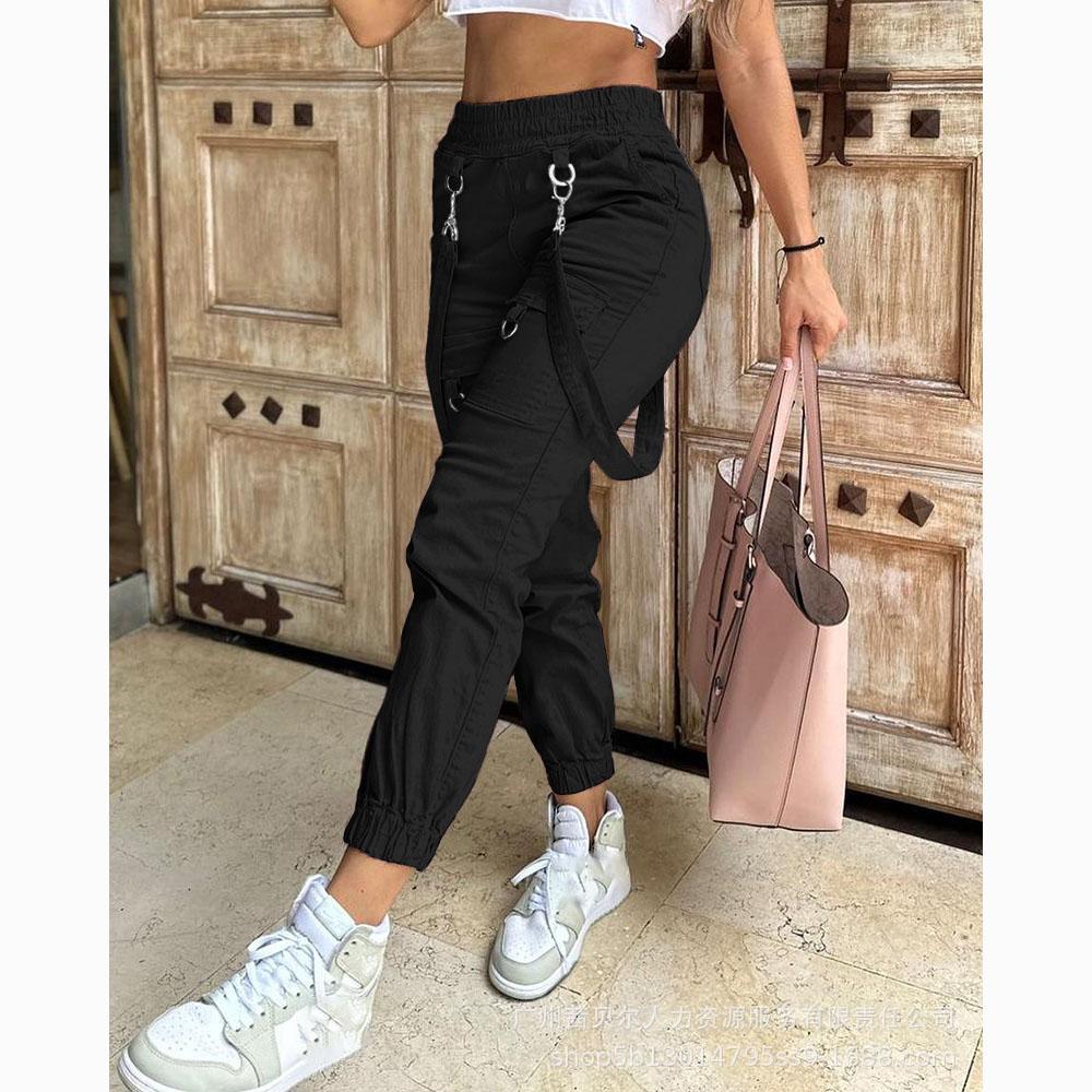 Women's Retro Multi-pocket Suspender Elastic Casual Pants
