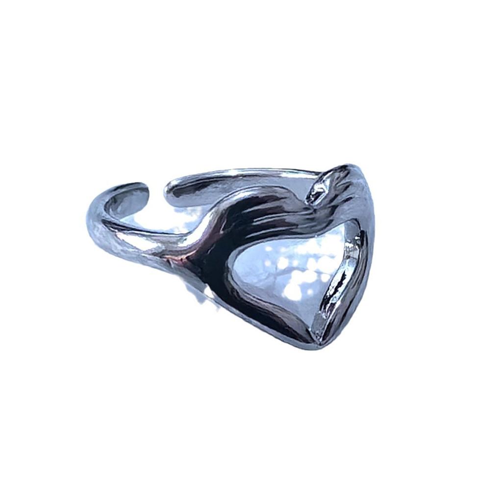 European and American Titanium Steel Ring Women's Heart-shaped Niche Simple Non-fading Open Ring