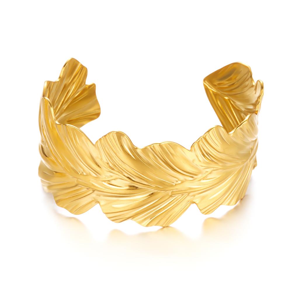 Exaggerated Stainless Steel Metal Shell Flower Cuff Bangle Bracelet for Women Vintage Gold Color Bangles Beach Party Jewelry New
