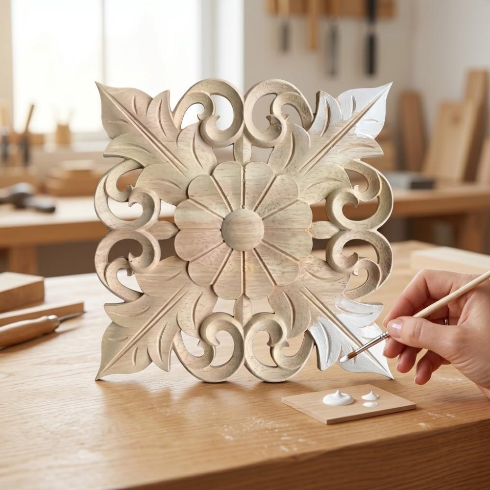 Wood Wood Carved Applique 5.91in Retro Wood Decor DIY Wood Decoration Hotel & Office