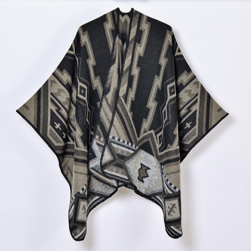New Simple Geometric Split Jacquard Thickened Shawl Cape Autumn and Winter Warm Scarf Shawl