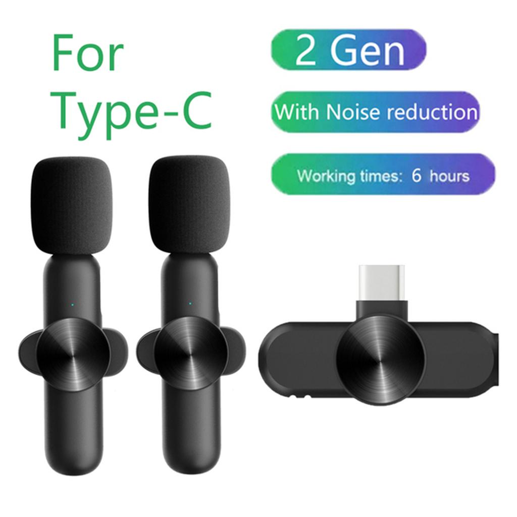 2Pcs Wireless Lavalier Microphone Support for IOS Type C Adapter Portable Microphone for Outdoor Live Streaming