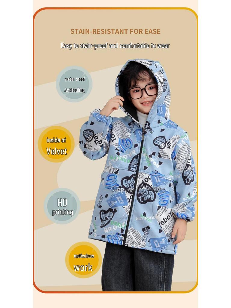 Unisex Cartoon Baby Smock: Autumn/Winter Down Jacket Outerwear, Meal-Protecting Clothing.