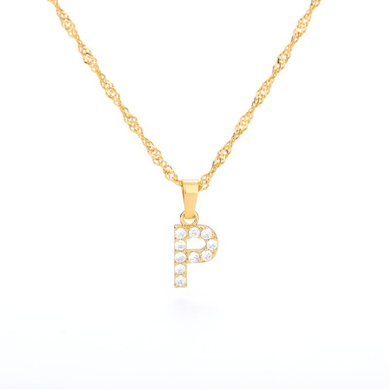 Cubic Zirconia Initial Letter Pendant Necklaces For Women Stainless Steel Gold Color Chain Alphabet Chokers Jewelry Accessories