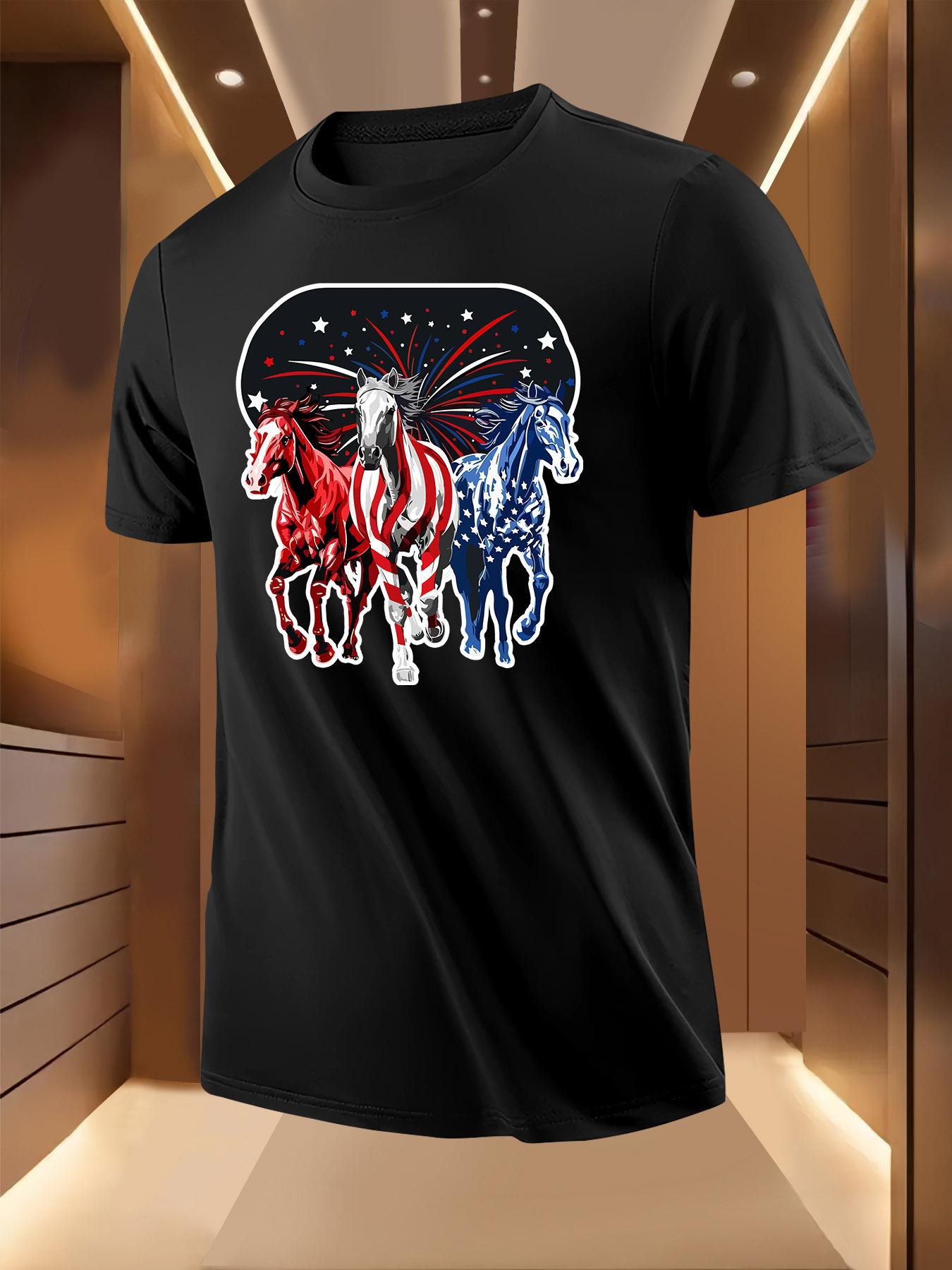 Patriotic Horse and Fireworks Graphic Tshirt - Black Casu... M