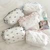 Lace Bow Makeup Bag: Sweet Fresh Lotus Leaf Design Clutch with Diamond Accents