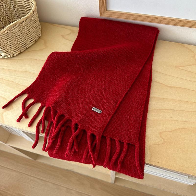 Scarf Women's High-end Tassel Warm Short Pure Wool Small Scarf Men