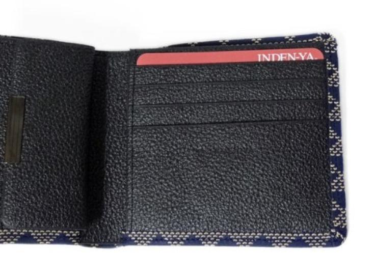 [Inden-ya] Inden Bifold Wallet 2003 Bill Compartment C, Navy Blue Deerskin with White Lacquer, Wave and Scale Pattern