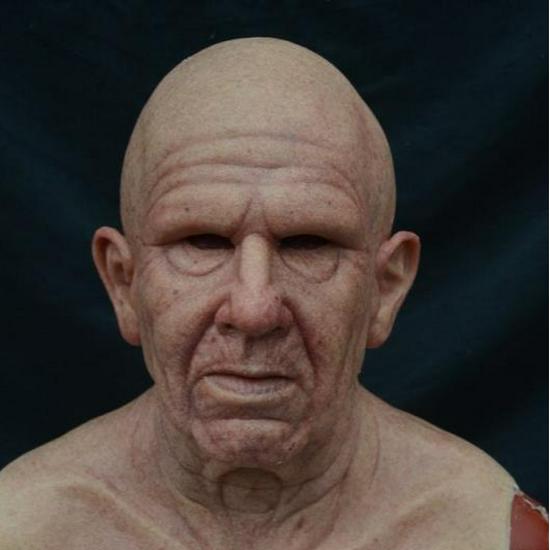 Gränsöverskridande Latex Mask för Äldre Person: Halloween Mänskligt Ansikte Peruk Huvudbonad
