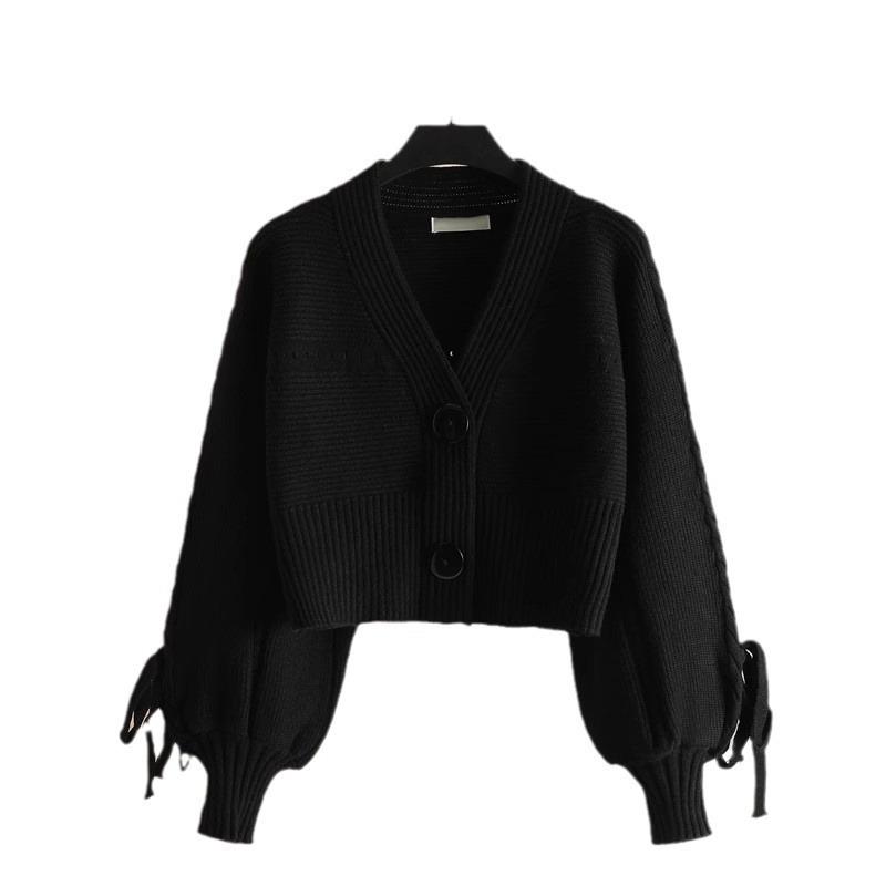 Autumn and winter new knitted cardigan sweater women's thick needle knitted pit strip loose short small top jacket women