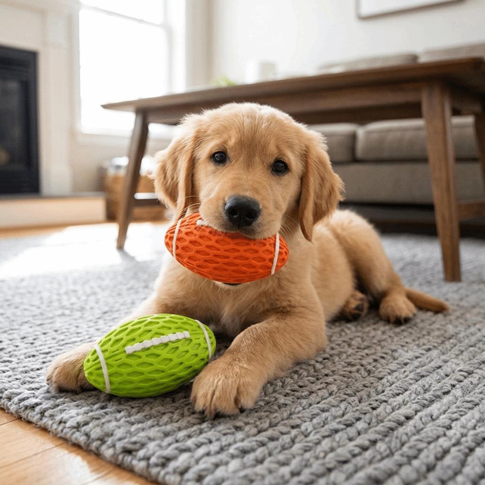Bite Tough Squeaky Rugby Ball Rubber Dog Molar Toy Pet Training Toy Teeth Grinding Clean