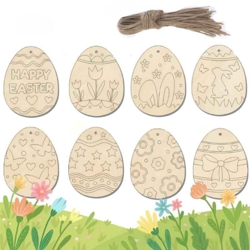 40pcs Easter Wooden Assorted Egg Shape Blank Wooden Ornaments Egg Shaped Blank Wood Pieces Easter Spring Home Hanging Decorative