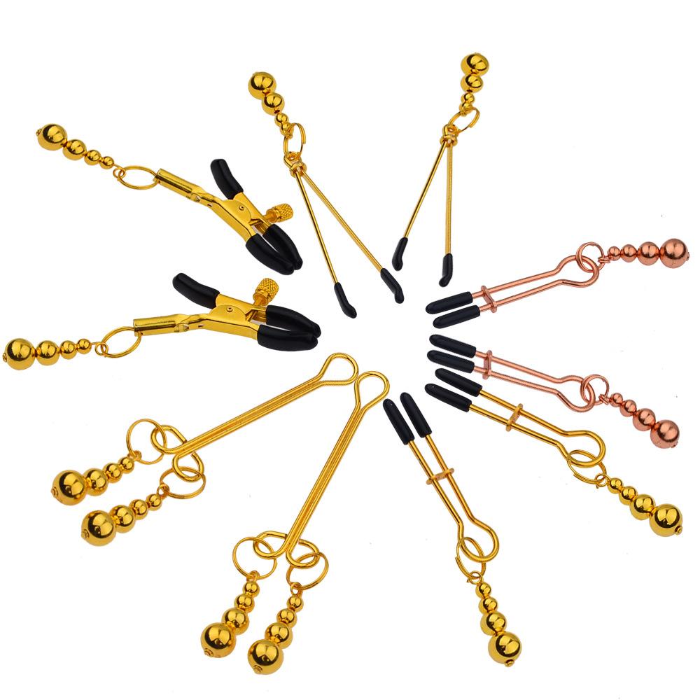Adult Sex Toys V Clip Golden Ancient Bell Golden Column Mei Mei Clip Metal Nipple Stimulation Toys SM